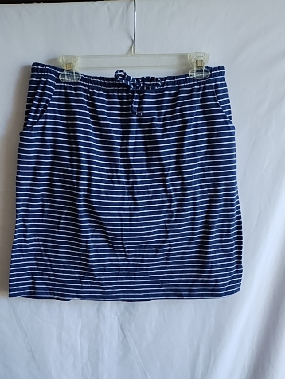 Navy and White Striped Knit Drawstring Skirt/Skort